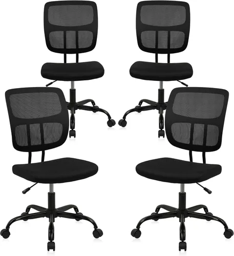Miniatura 14 de CLATINA Silla de oficina en casa, sin brazos con ruedas, silla de escritorio pequeña de altura ajustable, sillas giratorias de trabajo de malla
