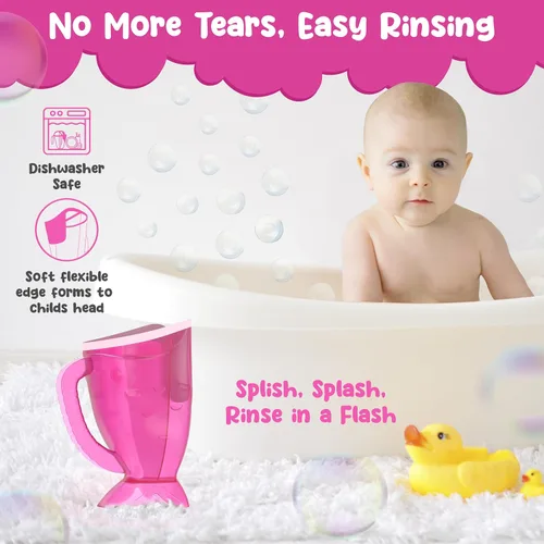 Miniatura 3 de Vaso de enjuague rosa para bebé y cubo de baño, sin desgarros, no tóxico, sin BPA, accesorio para niños de todas las edades, proporciona un baño