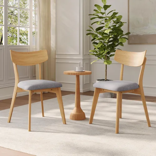 Miniatura 15 de Dining Chairs Set of 2, Mid Century Modern Dining Chairs with Curved Backrest and Wood Legs, Walnut Finished Frame Upholstered Dining Room Chairs