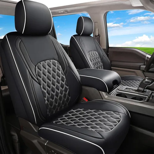 Miniatura 16 de Huidasource Fundas de asiento delantero de automóvil, funda de cojín impermeable de piel sintética F150 para asiento de camión, ajuste personalizado