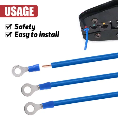 Miniatura 6 de Hilitchi 100 conectores de crimpado de cables eléctricos de anillo aislado 16-14AWG (azul, M6)
