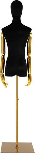 Miniatura 6 de Maniquí femenino de terciopelo con brazos y base dorados, altura ajustable de 59 a 79 pulgadas, soporte de exhibición de medio maniquí