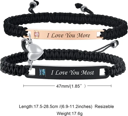 Miniatura 5 de MPRAINBOW Pulsera personalizada a juego para parejas, con nombre personalizado, palabras de promesa, grabadas, pulseras de relación de atracción