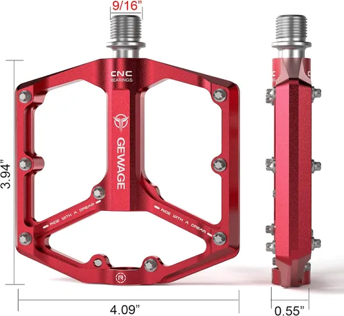 Miniatura 6 de Pedales de bicicleta de carretera/montaña - Pedales de bicicleta de 3 rodamientos - Pedales planos mecanizados CNC de 9/16 pulgadas con clavos Rojo