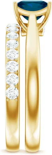 Miniatura 8 de Juego de anillos de boda de topacio azul Londres con diamante, juego de anillos solitarios de topacio azul de corte princesa para mujer (calidad AAA)