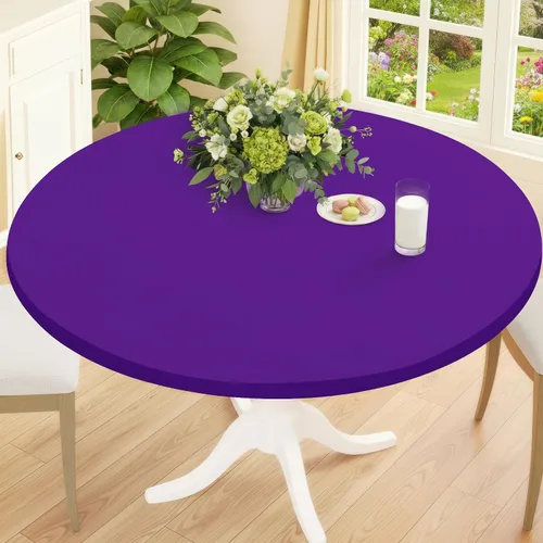 Miniatura 31 de Smiry Mantel Redondo de Spandex, Manteles Elásticos Ajustados Lavables para Mesas de 18"-24", Cubierta de Mesa de Pícnic Elástica Impermeable