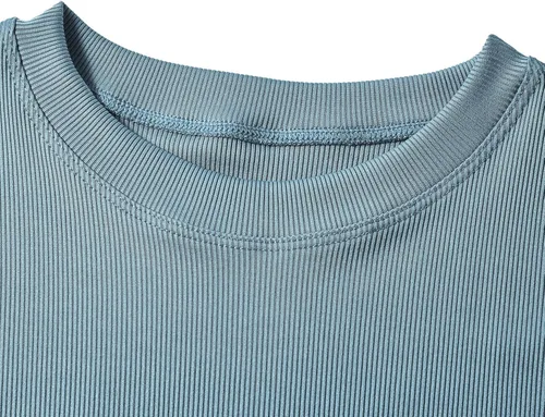 Miniatura 5 de LICOBOD Ropa de descanso acanalada casual 2 piezas conjunto de pantalones cortos para mujer sólido ajustado manga corta cuello redondo top +