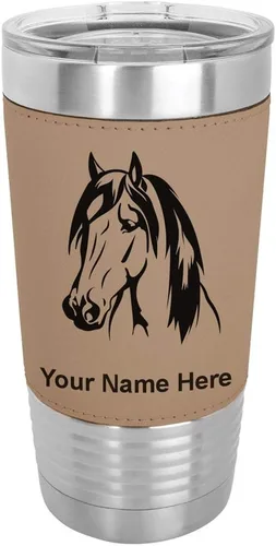 Miniatura 19 de LaserGram Vaso aislado al vacío de 20 onzas, cabeza de caballo 1, grabado personalizado incluido (cuero sintético, rústico)