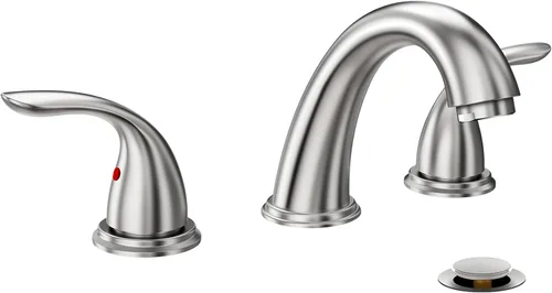 Miniatura 12 de Phiestina Paquete de 2 Grifos de Baño Extendidos de 8 Pulgadas con 2 Manijas y 3 Orificios para Montaje en Cubierta de Níquel Cepillado, con Desagüe