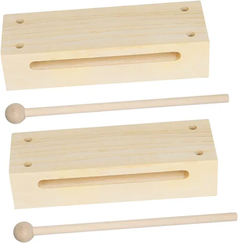 2 juegos de instrumentos de percusión de madera, bloque de madera de doble tono con mazos para educación musical, instrumento rítmico para aula y