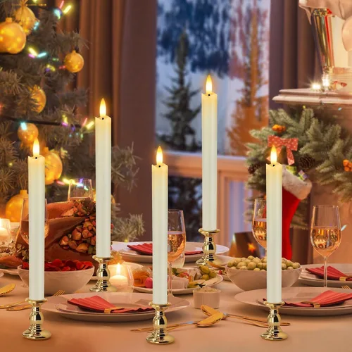 Miniatura 5 de HINZER 6 piezas de velas cónicas sin llama con control remoto y temporizador de 9.6 pulgadas, cera real, funciona con pilas, luz LED cálida 3D