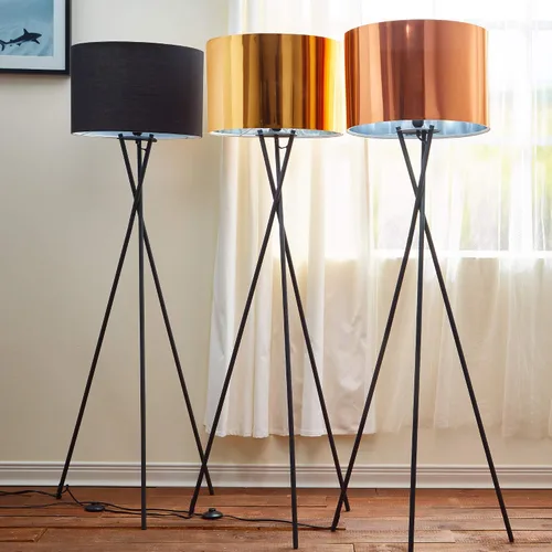 Miniatura 2 de Versanora Cara - Moderna lámpara de pie con trípode LED, luz de pie alta con pantalla de tambor, patas de metal para sala de estar, lectura