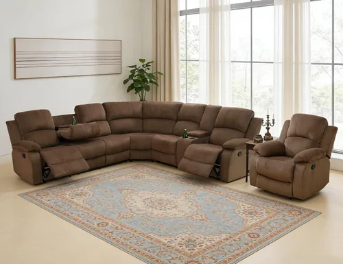 Miniatura 20 de Juego de sofá seccional reclinable manual, juegos de muebles de sala de estar, sofá seccional en forma de L y 2 sillas, cómodo sofá reclinable