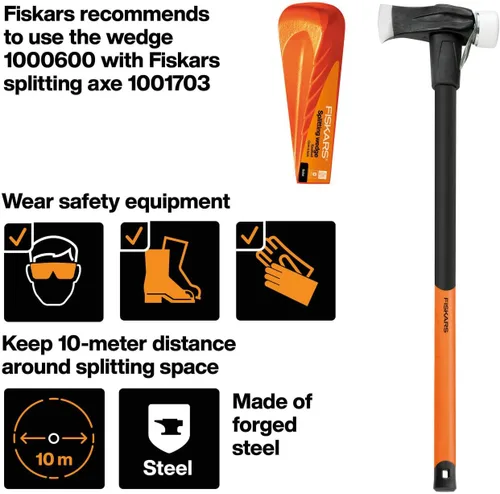 Miniatura 5 de Fiskars Cuña de división Helicoidal, para martillo con cabeza de polímero, acero endurecido (acero al carbono forjado), naranja, 1000600