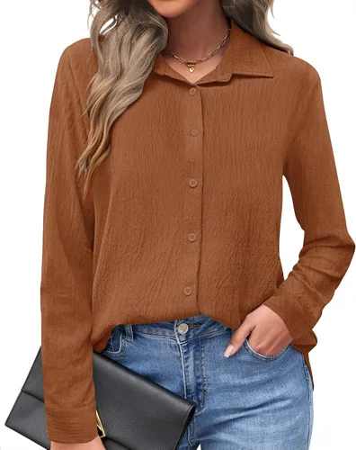 Miniatura 9 de AUSELILY - Camisas con botones para mujer, manga larga, cuello con botones, blusas casuales para el trabajo y negocios, túnicas
