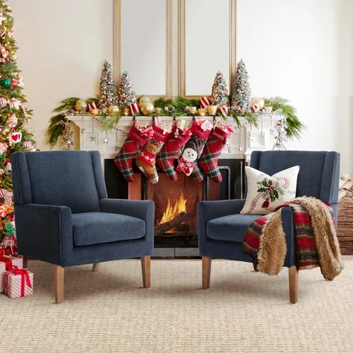 Miniatura 12 de COLAMY Juego de 2 sillas modernas con respaldo alto tipo wingback para sala de estar, sillón de acento tapizado en tela, silla de sofá individual