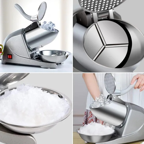 Miniatura 5 de Máquina de cono de nieve 380 W, máquina de hielo afeitado de 3 cuchillas, máquina de afeitar de hielo de 280 libras/hora, trituradora de hielo