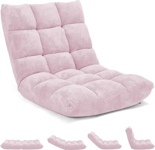 Miniatura 11 de RELAX4LIFE Silla de suelo con soporte para el respaldo, sillón perezoso ajustable de 14 posiciones, cama acolchada y sillón reclinable para leer