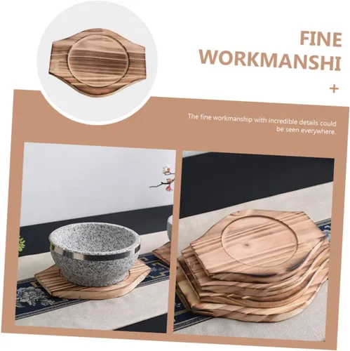 Miniatura 7 de Tapete de piedra para tartas, bandeja de bambú para servir y tazón, para mesa, base de cuenco coreano, base de madera, base de tazón de dolsot