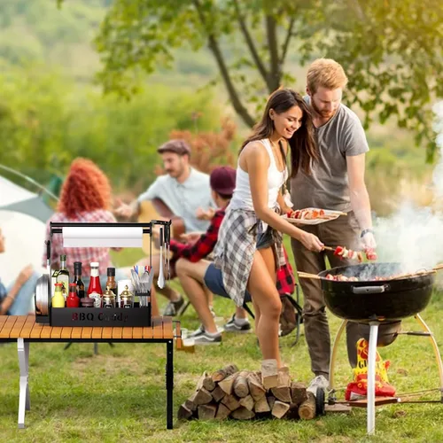 Miniatura 4 de Carrito para barbacoa, organizador de parrilla para asar al aire libre con soporte para toallas de papel, organizador de utensilios de parrilla