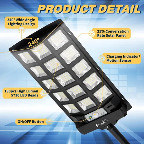 Miniatura 3 de Paquete de 4 luces solares de calle para exteriores, 60000LM luces solares para exteriores con soporte de luz de metal de 9.3 pulgadas, luz