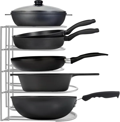 Organizador de ollas y sartenes de alta resistencia | Estante de almacenamiento de 5 niveles para utensilios de cocina y tapas | De pie o montaje en