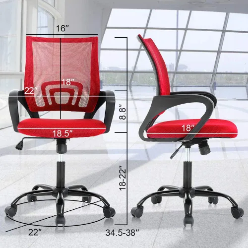 Miniatura 2 de Silla de oficina ergonómica, silla de escritorio de malla con respaldo medio con soporte lumbar y reposabrazos, transpirable, sillas ejecutivas