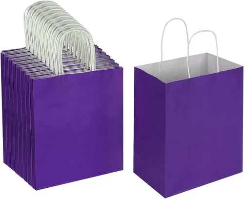 Miniatura 11 de Oikss Paquete de 100 bolsas de papel kraft medianas de 8 x 4.75 x 10 pulgadas con asas a granel para cumpleaños, bodas, fiestas, comestibles, Azul