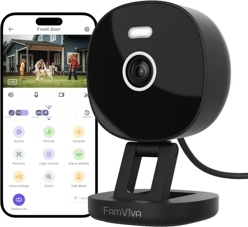 Cámara de seguridad 2K, exterior/interior para el hogar, mascota, bebé, niñera, visión nocturna a color impermeable IP65, luz blanca y sirena, Negro