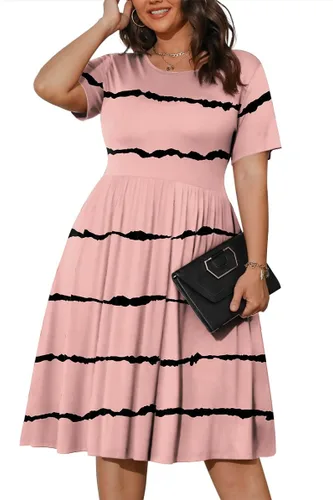 POSESHE Vestido de verano para mujer de talla extra grande 2025, casual, de manga corta, con cintura imperio, suelto, tipo remerón con bolsillos