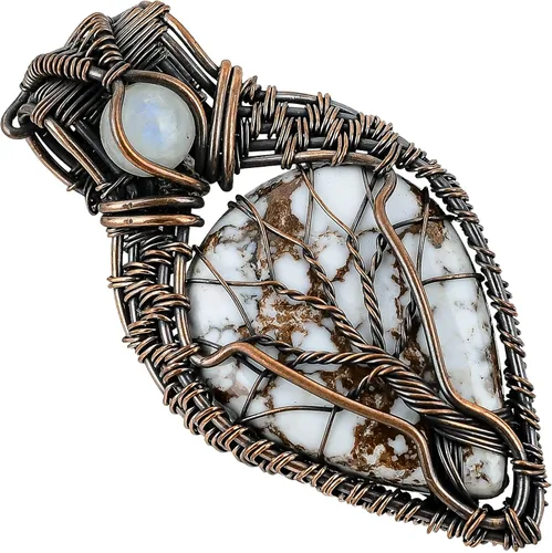 Miniatura 12 de Impresionante collar con colgante de árbol de la vida de cobre con piedras preciosas hechas a mano y cadena de 20 pulgadas, perfecto