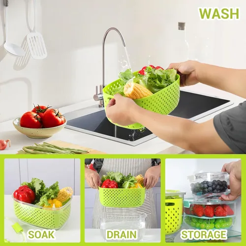 Miniatura 4 de LUXEAR Juego de 3 unidades de contenedores de almacenamiento de frutas y vegetales frescos, contenedor de almacenamiento de refrigerador sin BPA