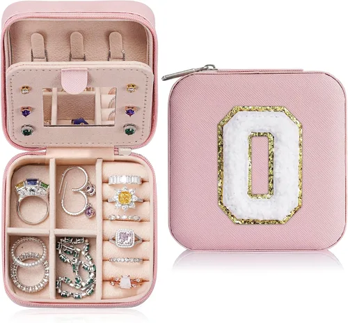 Parima Joyero pequeño para niñas, joyero con inicial de viaje para niñas Caja organizadora de joyas pequeña Joyero de viaje organizador de joyero