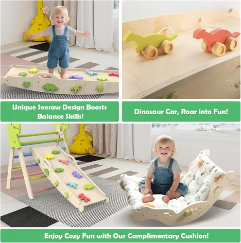 Miniatura 6 de Conjunto de Triángulo Pikler con Cojín, 12 en 1 Juguetes Montessori para Niños Pequeños Gimnasio de Escalada Interior para Bebés Conjunto