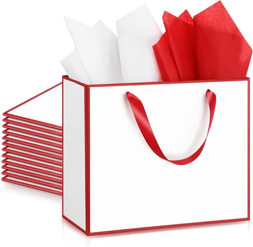 Miniatura 9 de ReliThick Paquete de 12 bolsas de regalo de papel metálico con asas y papel de seda de 11.8 x 10 x 4 pulgadas, bolsa de agradecimiento para Azul
