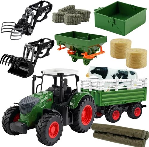 Miniatura 7 de Peagprav Juego de juguetes de tractor de animales de granja - tractor de 16.5 pulgadas con remolque, valla, granjero, árbol, vaca, juego de juguetes