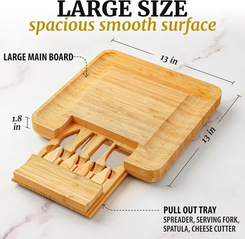 Miniatura 3 de Zulay Kitchen Juego de tablas de queso de bambú de alta calidad, juego de tablas de embutidos de bambú extra gruesas con juego de 4 cuchillos, tabla