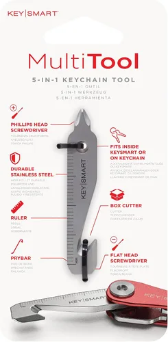KeySmart MultiTool - Herramienta multiusos 5 en 1 para llavero con abridor de cajas, regla, barra de palanca, destornillador Phillips y cabeza
