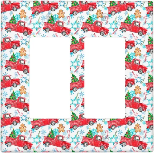 Miniatura 42 de Cubierta de interruptor de luz dúplex de 1 banda, cubierta decorativa de Navidad con copos de nieve rojos, placa frontal decorativa para cocina