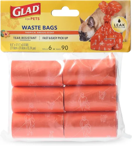 Glad Bolsas de basura para perros con aroma a brisa tropical extra grande, rollos de recambio, bolsas de excremento para perros, 90 unidades,