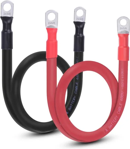 Miniatura 15 de Cable de batería flexible de 1/0 AWG con terminales de 3/8" - Alambre de cobre puro OFC para inversor y soldadura para automotriz, solar, RV