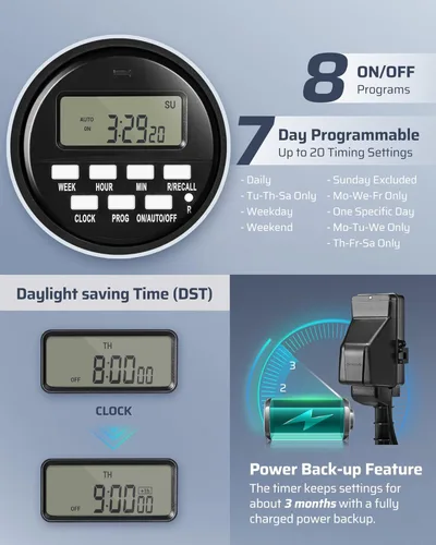 Miniatura 2 de DEWENWILS - Temporizador digital para exteriores, temporizador de tiempo multi-zócalo, impermeable, 6 salidas de jardín, cable de extensión de 6 ft