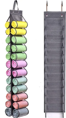 Miniatura 8 de Bolsa de almacenamiento para leggins con colgador, puede contener 24 leggins o camisas, organizador de compartimentos para pantalones vaqueros
