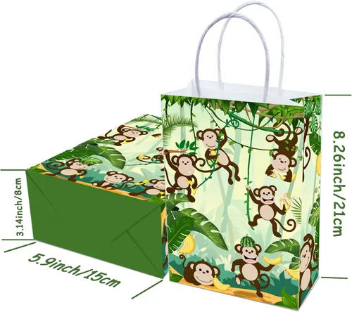 Miniatura 6 de Tyndallrays 16 bolsas de regalo de mono para suministros de fiesta de cumpleaños, aperitivos de regalo, dulces para niños y adultos, decoraciones