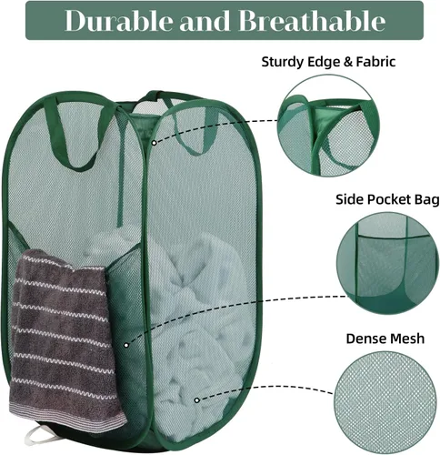 Miniatura 3 de Cestas plegables duraderas para lavandería, cesta desplegable resistente a desgarros para lavandería, cesta de ropa plegable con asas de transporte
