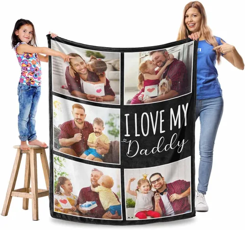 Miniatura 12 de Manta personalizada para el Día del Padre, regalos para papá, mantas personalizadas con fotos, mantas personalizadas de collage de fotos, manta suave