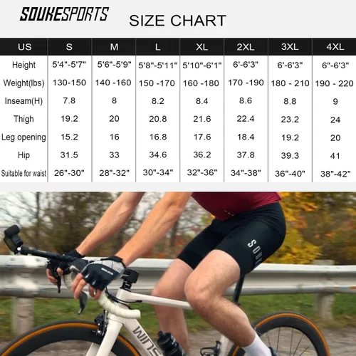 Miniatura 7 de Souke Sports Pantalones cortos acolchados de ciclismo para hombre pantalones cortos de ciclismo cómodos para ciclismo de carretera con bolsillo