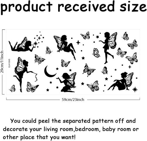 Miniatura 2 de SUPERDANT Calcomanías de pared de hadas de mariposa negra, elfos, estrellas, luna, interruptor de decoración, pegatina de despegar y pegar