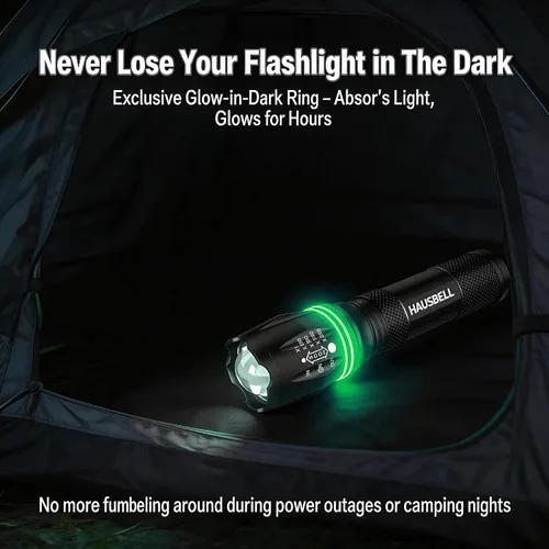 Miniatura 3 de HAUSBELL T8 Linternas led brillantes y tácticas mejoradas, con acercamiento, lúmenes altos y cinco modos, accesorios de campamento, paquete de 2 T8