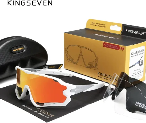 Miniatura 2 de KINGSEVEN Gafas de ciclismo polarizadas para hombres y mujeres, gafas de sol para bicicleta de carretera MTB con 4 lentes intercambiables LS-911